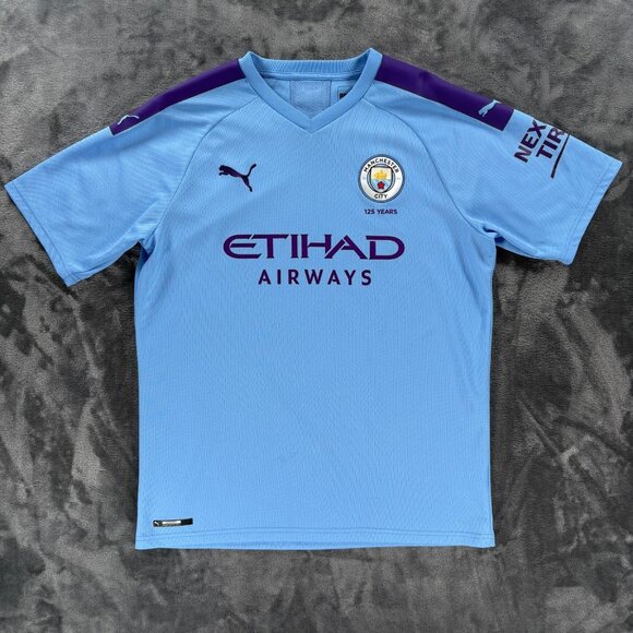 PUMA Manchester City 125 Years Jersey Men L Light Blue Purple Soccer Kit Futbol - Picture 1 of 10